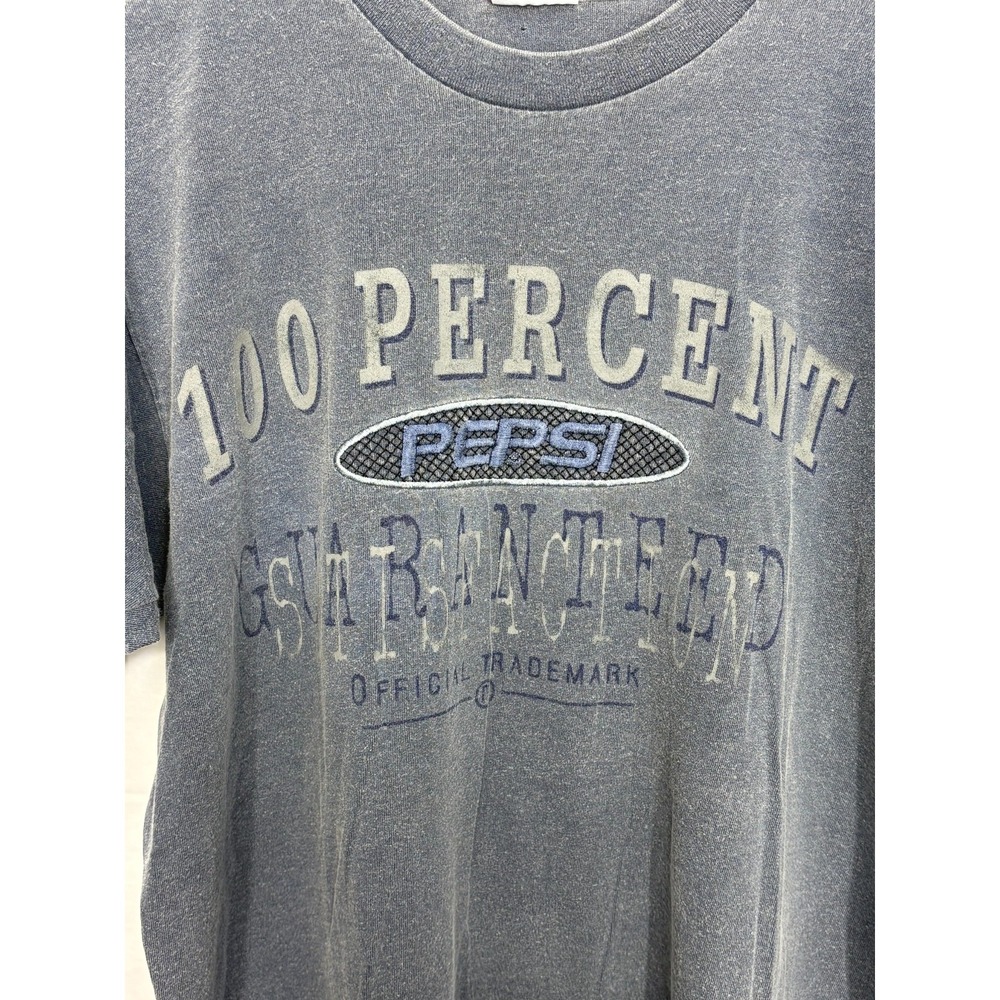 PEPSI‎ 100 Percent Guaranteed Graphic T-Shirt Mens Blue Faded L/XL Vintage 90s
